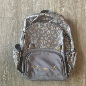 Pottery Barn Kids Gray and Gold Kids Cat Backpack